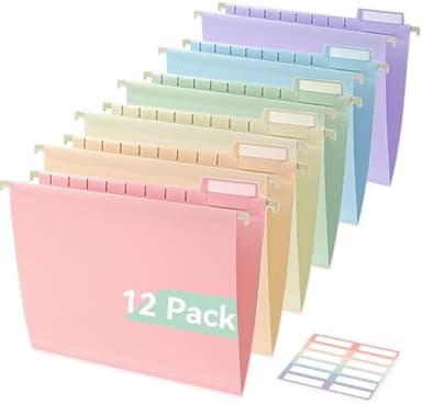 Plastic Hanging File Folders Letter Size, 12 Pack Pastel Hanging Folders, with Insertable 1/5-Cut Tabs for Filing Cabinets - Image 2