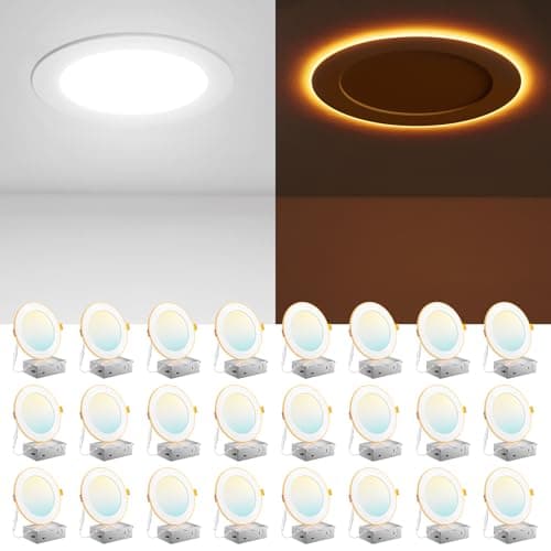 Amico 24 Pack 6 Inch 5CCT LED Recessed Ceiling Light with Night Light, 2700K/3000K/3500K/4000K/5000K Selectable Ultra-Thin Recessed Lighting, 12W=110W, 1100LM, Dimmable Canless Wafer Downlight ETL&FCC - Image 1