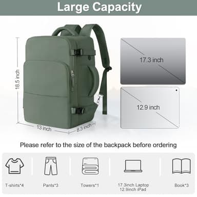 Sinaliy Travel Backpack, Carry on Flight Approved Backpack with Multi-Pockets, TSA Waterproof 17.3inch Laptop Backpack, Personal Item Travel Bag for Men Women, Army Green - Image 9