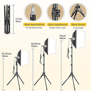 Torjim Softbox Photography Lighting Kit, 16'' x 16'' Professional Softbox Lighting Kit with 85W 3000-7500K LED Bulbs, Studio Lights for Photography/Video Recording/Live Streaming/Portraits Shooting - Image 4