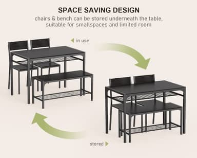 Gizoon Kitchen Table and 2 Chairs for 4 with Bench, 4 Piece Dining Table Set for Small Space, Apartment - Image 5
