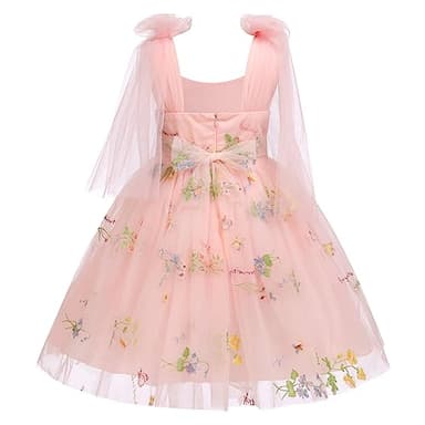 Toddler Birthday Dress, Tutu Dress for Girls Baby Boho Lace Hippie Flower Puffy Wedding Party Dance Gown for Kids Photoshoot Baptism Summer Floral Tulle Beach Clothes Pink & Floral 5-6 Years - Image 2