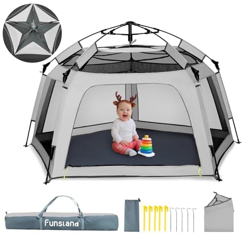 Funsland Baby Playpen Pop-up Tent - Outdoor & Indoor Play Tent for Beach with Canopy Travel Bag Portable Play Yard for Babies & Toddlers (Gray) - Image 1