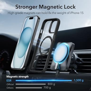 ESR for iPhone 15 Case, Compatible with MagSafe, Military-Grade Protection, Yellowing Resistant, Scratch-Resistant Back, Magnetic Phone Case for iPhone 15, Classic Series, Clear Black - Image 3