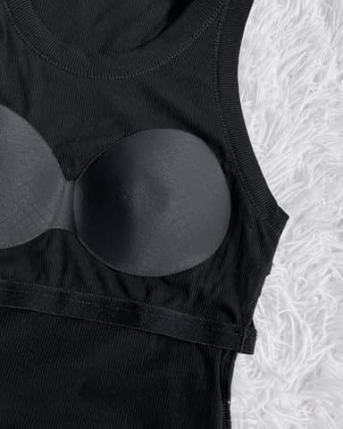 CHICME Tank Tops with Built in Bras Athletic Tank Tops for Women Ribbed Tank Top Running Tops Black-XL - Image 5