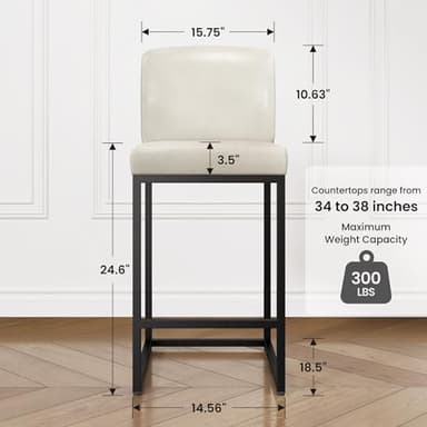 PHI VILLA Leather Bar Stools Set of 3, Modern Counter Height Bar Stool Kitchen Counter Chairs, 24 Inch Barstools with Back - Image 2