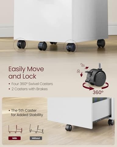 VASAGLE 2-Drawer File Cabinet, Small Rolling Filing Cabinet for Home Office, Printer Stand, for A4, Letter-Size Documents, 15.7 x 16.5 x 27.6 Inches, Snow White UOFC040W46 - Image 6