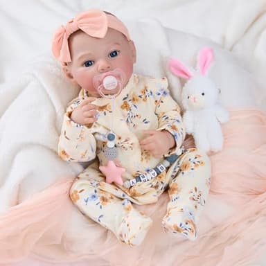 MYREBABY 17" Realistic and Cute Reborn Baby Girl Zoey Opened Her Eyes, Handmade Lifelike Reborn Doll, Advanced Painted Vinyl Gift Set for Kids Age 3+ - Image 3
