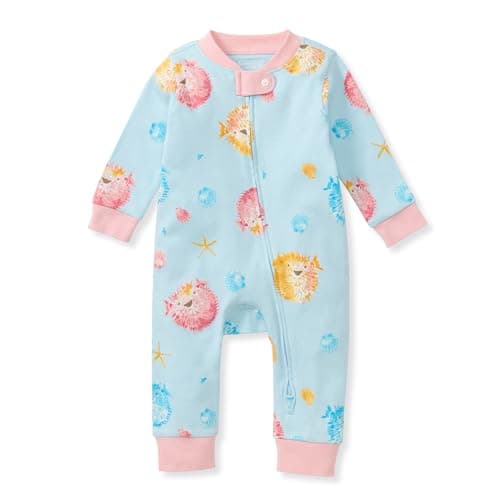 Burt's Bees Baby Baby Girls' Sleep and Play, 100% Organic Cotton, One-Piece Footless Pajamas, Puffer Fish, 0-3 Months - Image 1