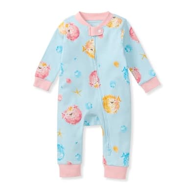Burt's Bees Baby Baby Girls' Sleep and Play, 100% Organic Cotton, One-Piece Footless Pajamas, Puffer Fish, 0-3 Months - Image 1