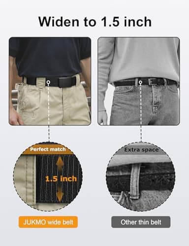 JUKMO Men's 1.5" Nylon Ratchet Belt, Casual Web Click Tactical Belt with Slide Buckle for Jeans, No Holes Adjustable Trim to Fit(Black,Medium) - Image 4
