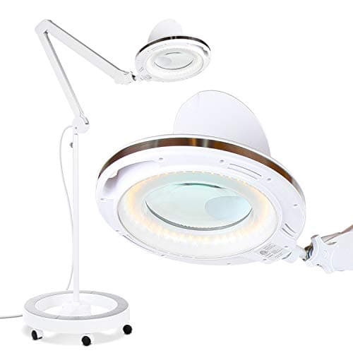 Brightech LightView Pro Magnifying Glass with Light and Stand, Magnifying Floor Lamp with a 6-Wheel Rolling Base for Facials, Lash Estheticians, Dimmable LED Work Light for Sewing, Crafts - Image 1