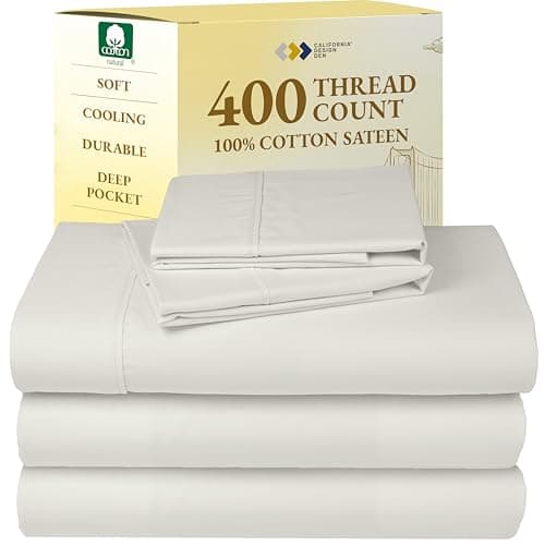 California Design Den Split King Sheets Sets for Adjustable Bed - Soft 400 Thread Count Sateen, Natural 100% Cotton Sheets, Deep Pockets, Breathable, Cooling & Durable Bedding Set - Ivory (Pale Tone) - Image 1