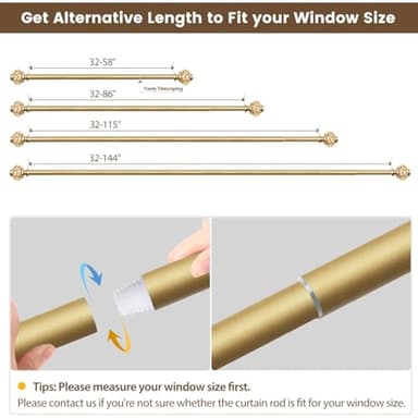 Curtain Rods 32 to 58 Inches (2.6-4.8ft), USFOOK 7/8 InchTelescoping Splicing Drapery Rods for Windows 20 to 54 Inch, Decorative Curtain Rod for Home Decor with Luxury Gold Translucent Finials - Image 7