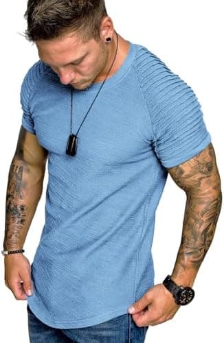 COOFANDY Men's Muscle T-Shirt Pleated Raglan Sleeve Bodybuilding Gym Tee Short Sleeve Fashion Workout Shirts Hipster Shirt - Image 2