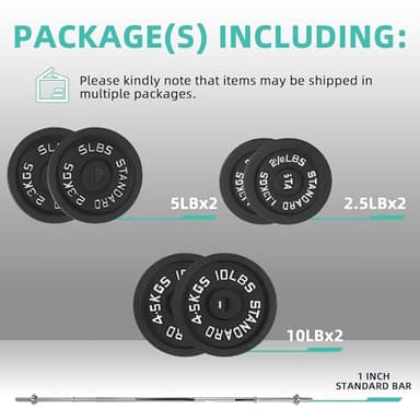 Fitvids Cast Iron 1" Standard Weight Plates Including 5FT Standard Barbell Bar & Star Locks, 45 Pounds Set (35 Lbs Plates + 10 Lbs Barbell Bar), Multiple Packages - Image 2