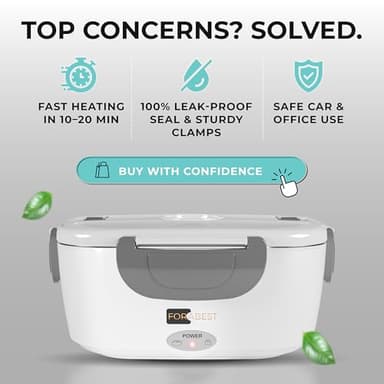 FORABEST Heated Lunch Box, 80W Electric Lunch Box for Adults, Portable Food Warmer with 1.5L Stainless Steel Container, Utensils, Carry Bag & Leakproof Lid, 12V/24V Car/Truck & 110/120V Home/Office - Image 7