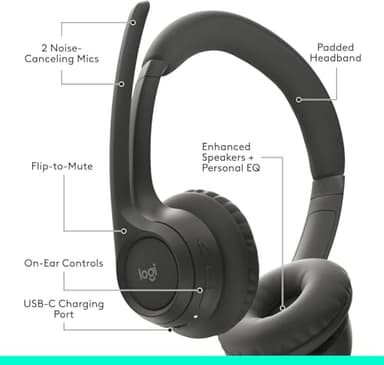 Logitech Zone 300 Wireless Bluetooth Headset with Noise-Canceling Microphone, Compatible with Windows, Mac, Chrome, Linux, iOS, iPadOS, Android- Black (Renewed) - Image 5