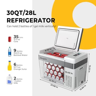 BougeRV 12 Volt Refrigerator 12V Car Fridge 30 Quart Portable Freezer Compressor Cooler -8℉~50℉ Compressor Freezer, 12/24V DC 110~240 Volt AC, for Truck RV SUV - Image 5