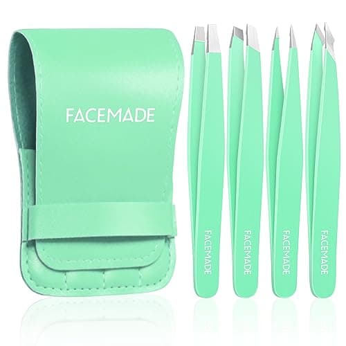 FACEMADE 4 Pack Tweezers Set - Professional Stainless Steel for Men and Women, Precision Eyebrow Tweezers for Facial Hair, Chin, and Ingrown Hair Removal (Green) - Image 1
