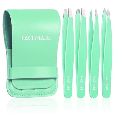FACEMADE 4 Pack Tweezers Set - Professional Stainless Steel for Men and Women, Precision Eyebrow Tweezers for Facial Hair, Chin, and Ingrown Hair Removal (Green) - Image 1