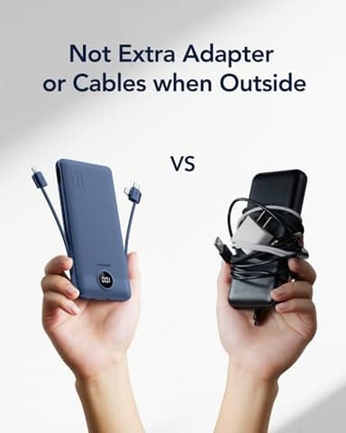 VEGER Portable Charger with Built-in AC Plug and Cables, All in One 10000mAh Ultra-Slim Power Bank, 15W Fast Charging for iPhone, Samsung, Android, Travel Essential (Navy) - Image 7