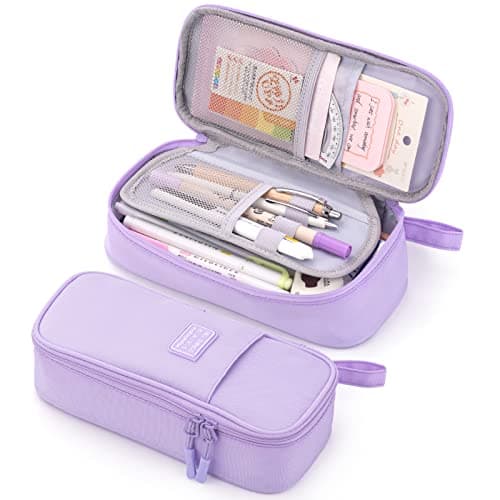 CICIMELON Durable Pen Pencil Case Big Storage Pen Pouch Bag for School Supplies Office College Teen Girls Adults, Purple - Image 1