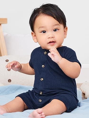 Simple Joys by Carter's Baby Boys' Rompers, Pack of 2, Navy/Red Stripe, 12 Months - Image 8