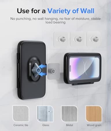 LC-dolida Shower Phone Holder Waterproof 480 Rotation Phone Stand Case Mount for Bathroom Batheub Kitchen Wall Mirro Compatible with iPhone 17 16 15 14 13 Plus Pro Max XS XR up to 6.8" Cell Phone - Image 7