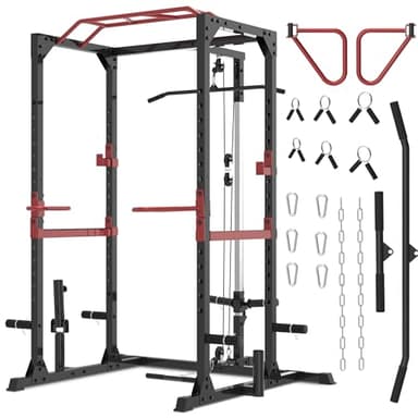 Fitness Reality XLT Squat Rack with LAT Pulldown, Landmine, Weight Horn Attachments , Barbell Holder - Image 1