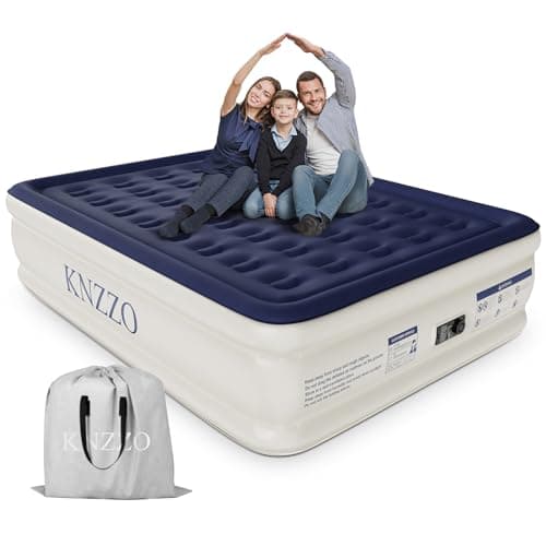KNZZO Air Mattress Queen with Built-in Pump, Blow Up Mattress with Soft Flocked Top, Leakproof Inflatable Mattress, Foldable Waterproof Air Bed for Home, Guests, Camping, with Storage Bag - Image 1