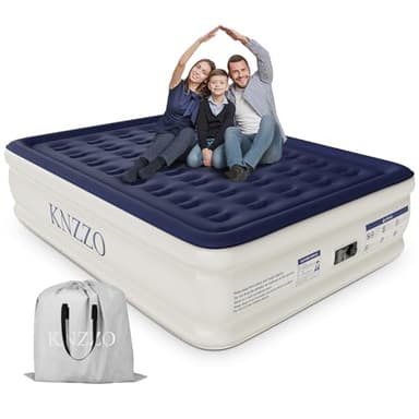 KNZZO Air Mattress Queen with Built-in Pump, Blow Up Mattress with Soft Flocked Top, Leakproof Inflatable Mattress, Foldable Waterproof Air Bed for Home, Guests, Camping, with Storage Bag - Image 1