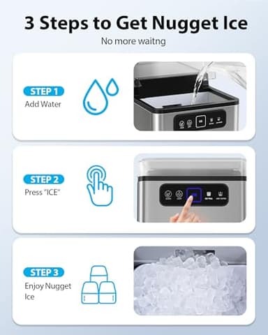 Aeitto Nugget Ice Maker 40Lbs/24H, Countertop Soft Chewable Ice Pebble Ice Machine, One-Click Operation, Auto Self-Cleaning Ice Makers with Scoop&Basket for Home, Office, Kitchen, Party (Grey) - Image 4