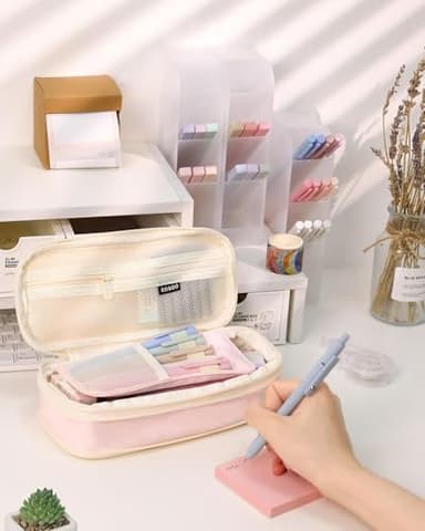 SKYDUE Cute School Supplies 44 PCS, Aesthetic Pencil Case with 12 Pastel Highlighters, 5 Black Gel Pens, 6 Color Gel Pens & Mechanical Pencils, College Essentials Students Stationary Set Pink - Image 2