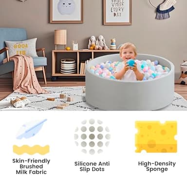 Zedachica Ball Pit for Toddlers 35.43''x11.81 Baby Ball Pits Soft Memory Foam Ball Pit Round Kids Ball Pit Indoor Game Kids Play Ball Pool Ideal Gift for Girls and Boys (Grey, NO Balls) - Image 6