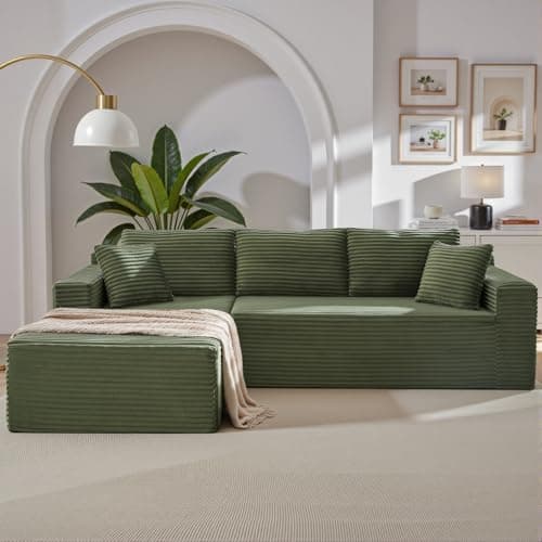 Cloud Sectional Couch,105 Inch Modern Modular Sectional Sofa with Deep Seat,Corduroy Boneless Couches with L-Shape Chaise for Living Room Bedroom,No Assembly Required (Green, Left Facing Chaise) - Image 1