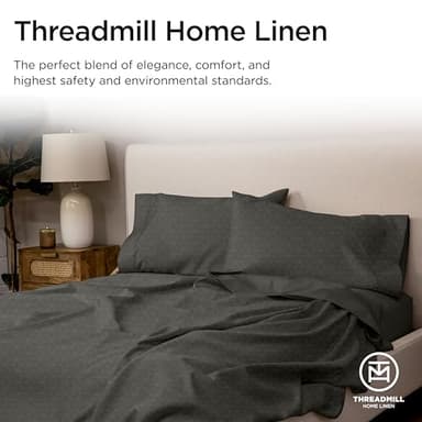 Threadmill Queen Bed Linen Set, 400 Thread Count Egyptian Cotton, Deep Pocket, Cooling Damask Jacquard, Dark Grey, 4 Piece Set - Image 7