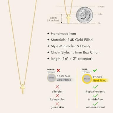 Poxtex Gold Cross Necklace for Women Girls Dainty Cute 14K Gold Plated Small Cross Pendant Trendy Jewelry Non Tarnish Waterproof Simple Tiny Necklace Religious Christian Baptism Jesus Faith Gifts Stuff - Image 4