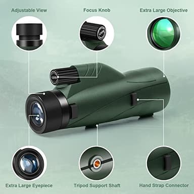 OXK Optics 12x56 High Power Monocular Telescope | Comes with Smartphone Adapter Tripod Travel Bag | Bird Watching Hunting Hiking Camping Gift - Green - Image 4