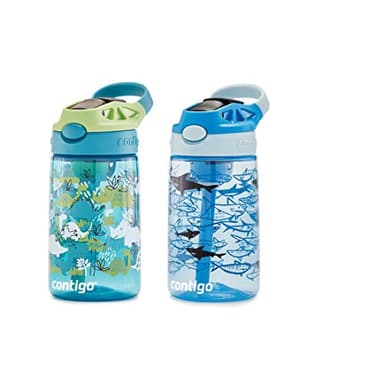 Contigo Aubrey Kids Water Bottle, 2-Pack, 14oz, Dinos & Sharks, Spill-Proof Lid, Dishwasher Safe, Blue & Green - Image 3