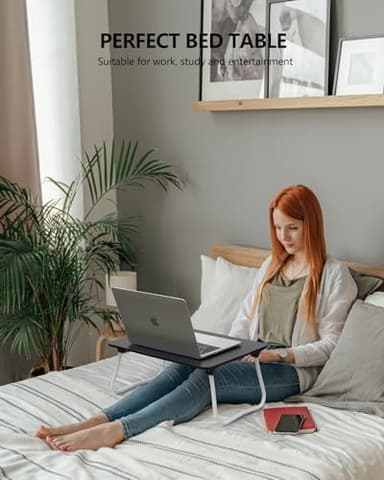 Laptop Bed Desk, Foldable Lap Desk, Portable Laptop Stand, Lightweight & Mini Table for Breakfast/Picnic/Drawing/Couch/Floor - Black - Image 3
