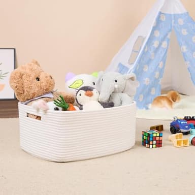 MiniArk Large Storage Baskets for Shelves, Closet Organizers Bins for Clothes Blanket Towels, Baby Nursery, Toy Baskets Box, Woven Rope Baskets, 17 x 13 x 7.5”, 2 Packs Off White - Image 5