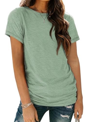 AUTOMET Womens Tops Shorts Sleeve Shirts for Summer Spring Beach Vacation Plus Size Oversized Casual Tee for Teen Girls 2025 02lightgreen 2XL - Image 1