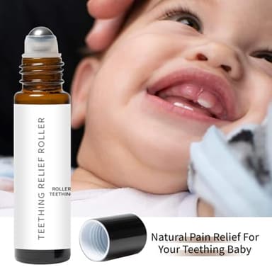 Teething Roller All Natural for Babies, Natural Gum Relief with Chamomile & Rose Oil, Gentle Massage Applicator for Soothing Infant Teething Pain, Essential Oil Massage Roller (2) - Image 2