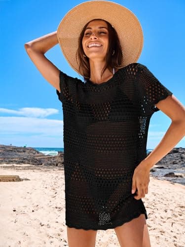 ANRABESS Swimsuit Cover Up for Women 2025 Crochet Bathing Suit Swimwear Mesh Knit Beach Dress Summer Vacation Outfit Clothes Black Medium - Image 3