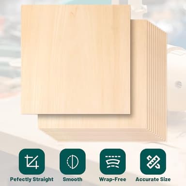 Basswood Sheets 1/8 x 12 x 12 Inch, 3mm Plywood Sheets,12Pack Balsa Wood for Laser Cutting,Wood Burning,Painting, Model Making - Image 3
