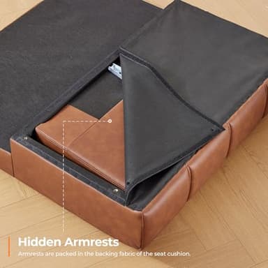 Fadware Faux Leather Couch, Convertible Futon Sofa Bed with Adjustable Backrest, Mid Century Leather Sofa Loveseat with Side Pockets& Metal Leg, Modern Leather Sleeper Sofa for Living Room Bedroom - Image 6