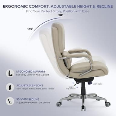 COLAMY Big & Tall Office Chair 400lbs Wide Seat- High Back PU Leather Executive Computer Desk Chair for Heavy People, Large Office Chair with Metal Base & Ergonomic Back Support- Black - Image 6