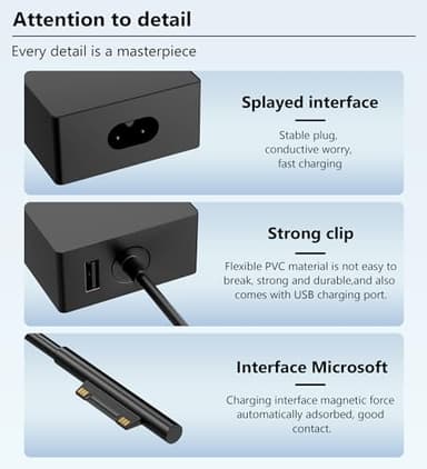 COWOOGMZ Surface Pro Charger-65W Surface Charger Compatible with Microsoft Surface Pro 9,8,7+,7,6,5,4,3,X,10,Surface Book 3,2,1,Surface Go 3,2,Surface Laptop Studio,Support 44W,36W,24W Surface Charger - Image 8