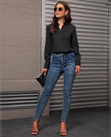 Gleeivy Button Down Shirts for Women Long Sleeve Dress Shirts Classic Fit Solid Cotton Women Dress Shirts Work Office Black S - Image 4